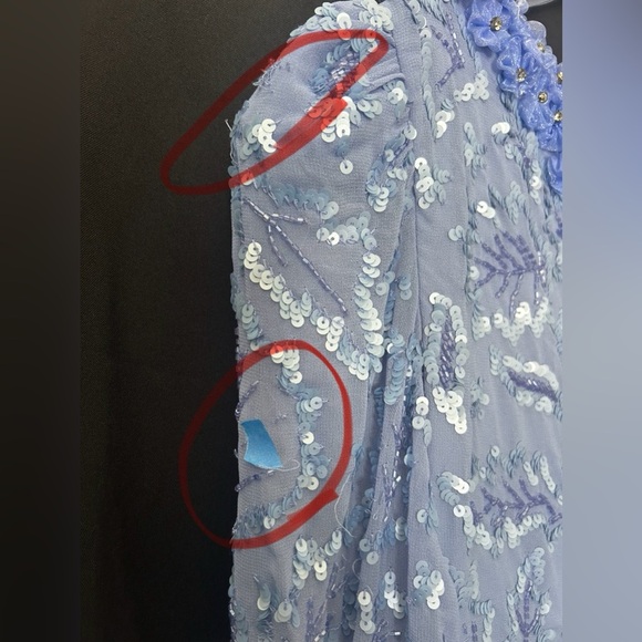 *Flawed Mac Duggal 93595 NWT Ruffle Neck Long Sleeve Sequin Midi Dress - Picture 10 of 10